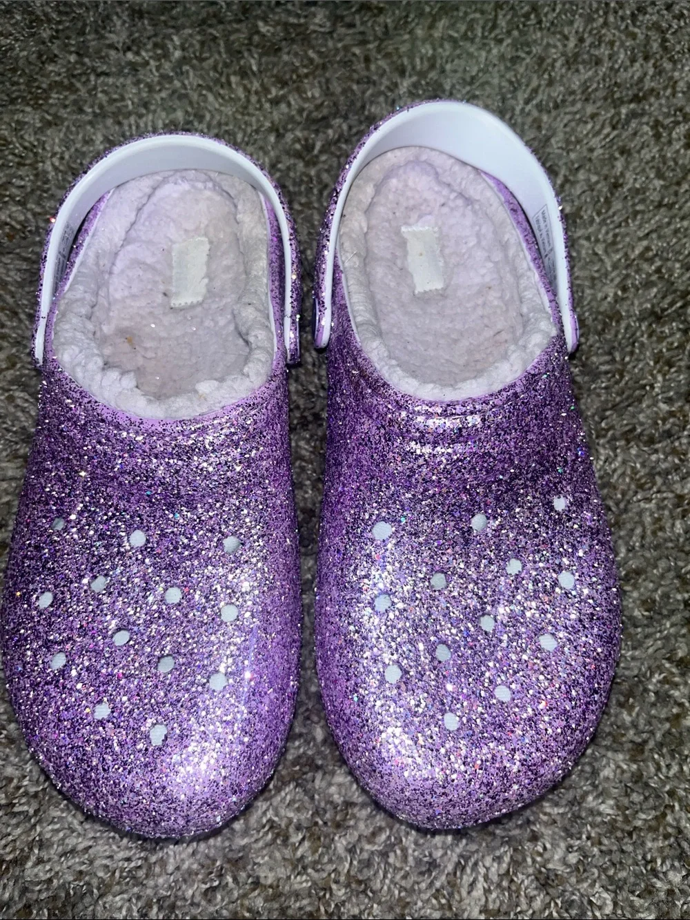 CROCS Kids Glitter Clog with Plush Lining in Purple